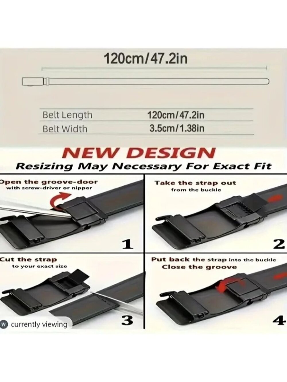 Elegant Fashion Men Belt  Dark Silver Buckle PU Leather Black Length 49 in - Picture 3 of 4